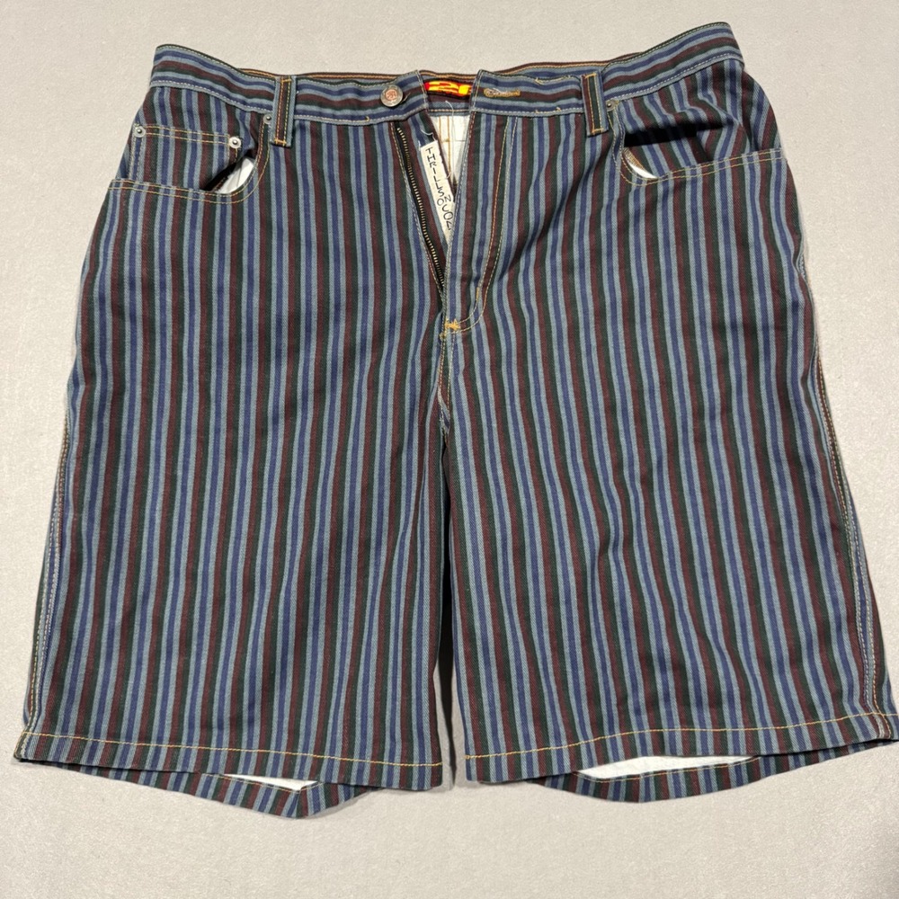 26 Red Denim Shorts Mens 36 Multi Color Striped Vintage 1993 Made in USA Relaxed